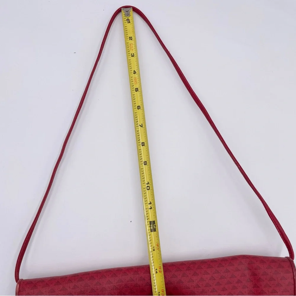 Vintage 1984 Liz Claiborne Red Leather Flap Bag Purse Geometric Print Adjustable